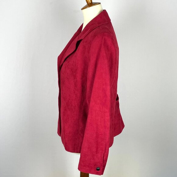 Vtg 80s 90s Studio I Faux Suede Blazer Sz 16 Red Career Office Professional - Picture 5 of 7